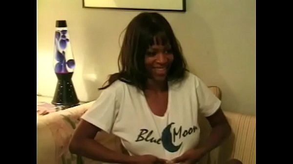 Black babe with firm tits gets nailed on the couch