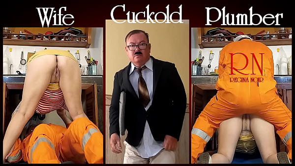 Cheating housewife, plumber and cuckold husband at the kitchen. Scene 2