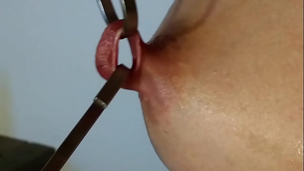 nippleringlover kinky stretching nipple piercings with hooks to 17mm close up