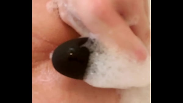 Anal with dildo &amp_ vibrator in bubble bath, cumshot near end